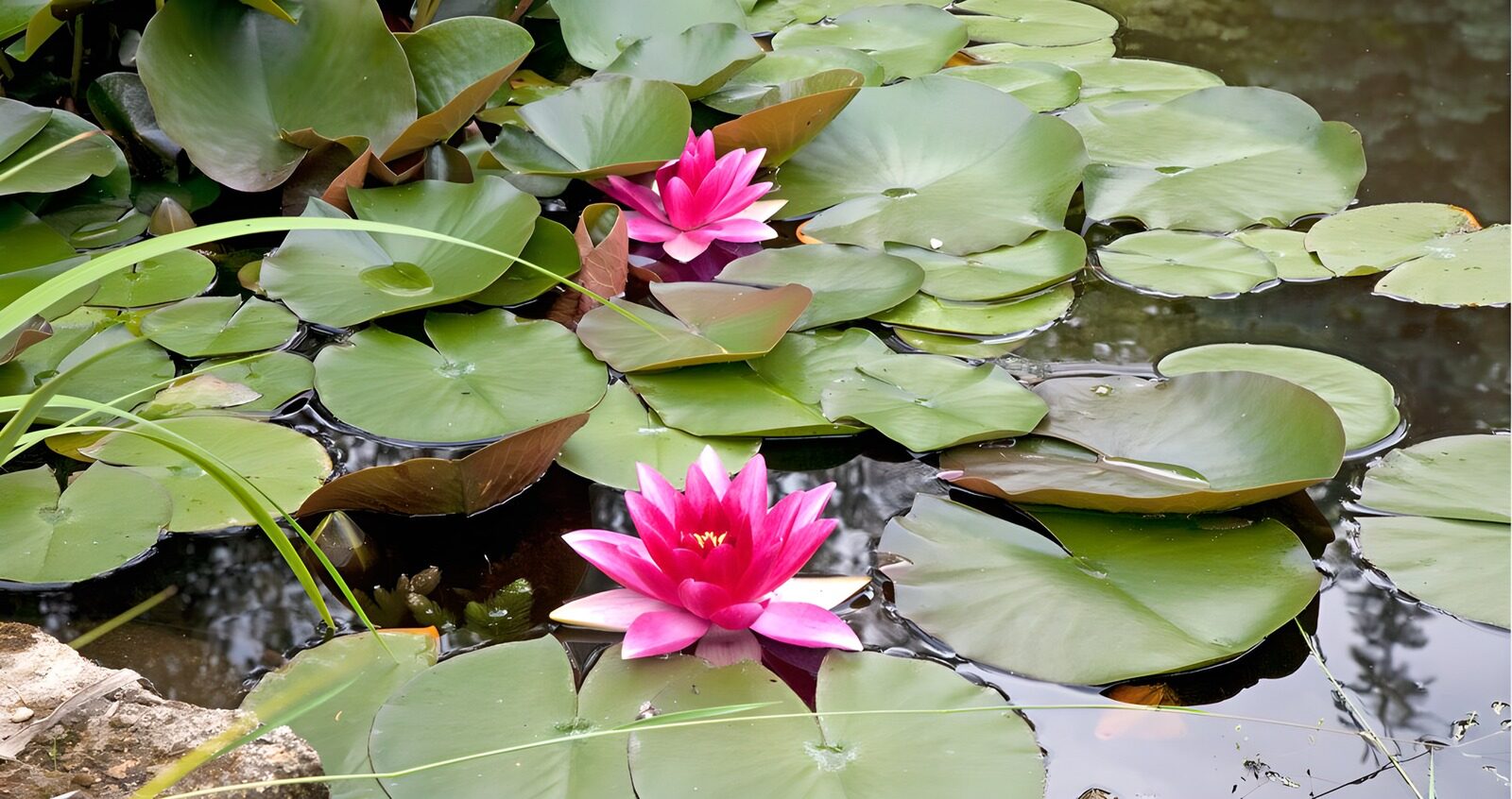 TPES92133: Dos nenúfares rosas sobre el agua en calma