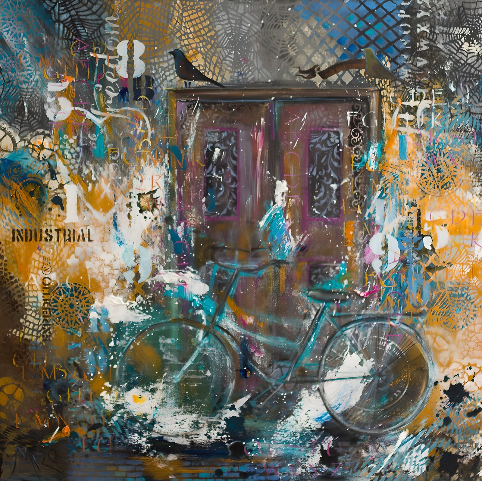 TPES64295: Bicicleta turquesa entre grafitis