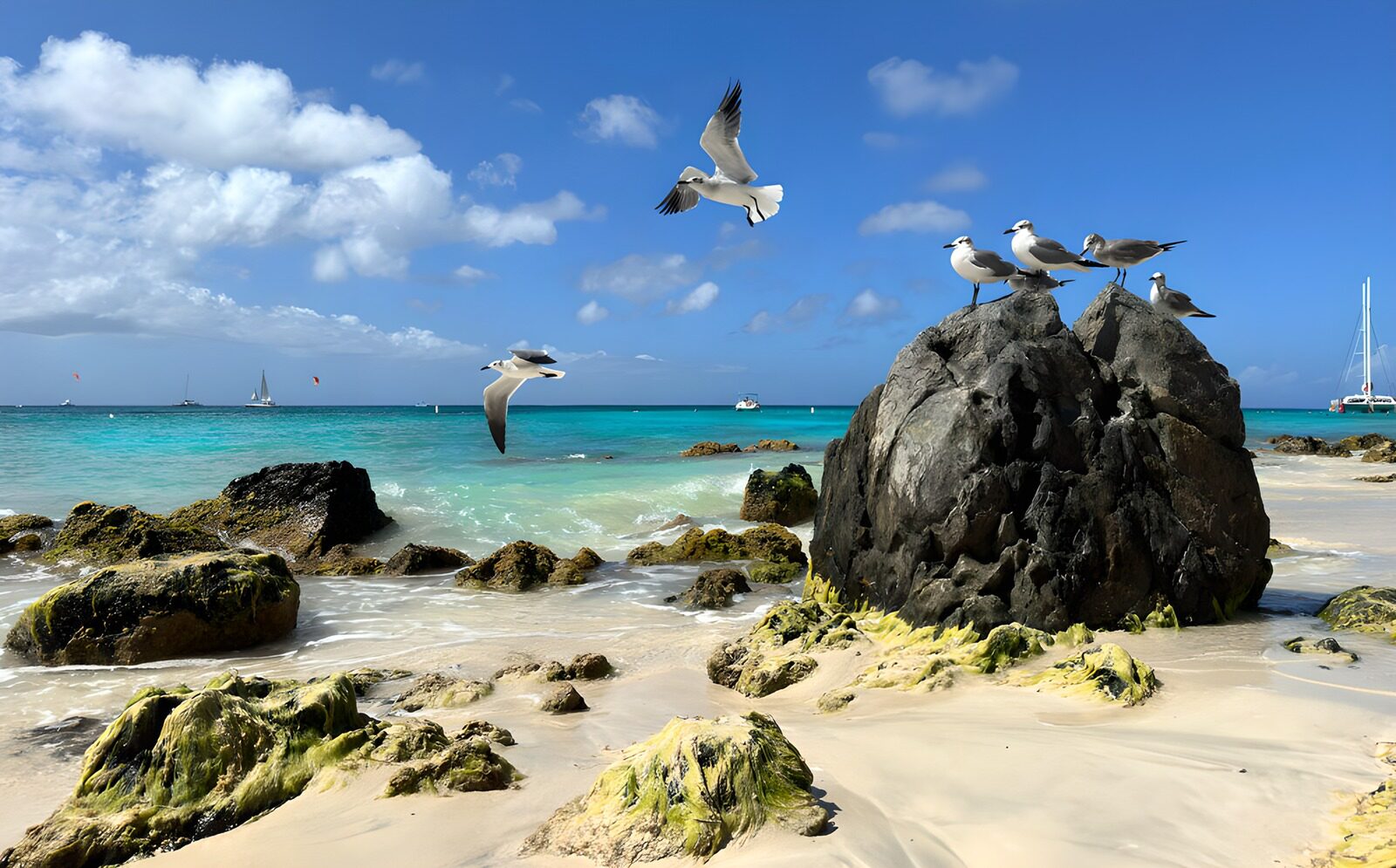 TPES84765: Gaviotas sobre rocas junto al mar