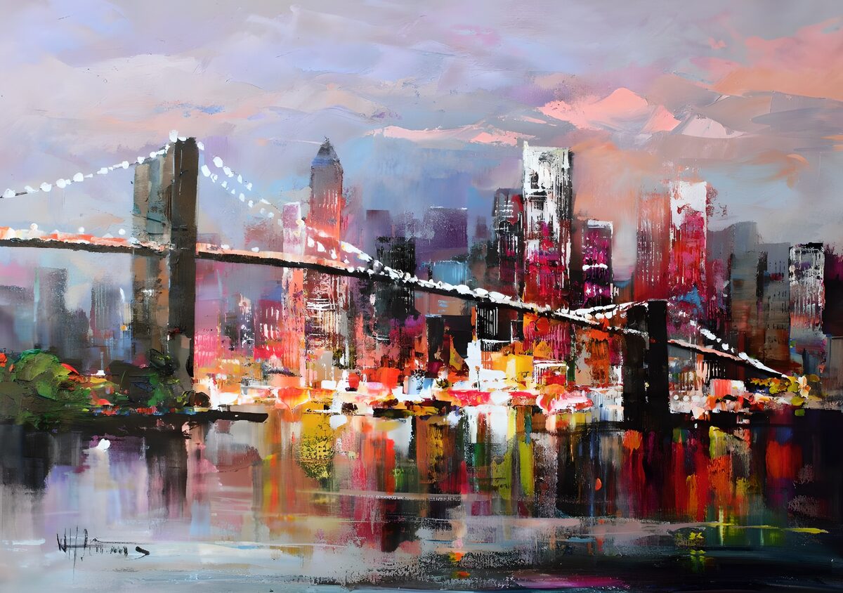TPES76350: Puente colgante entre luces de ciudad