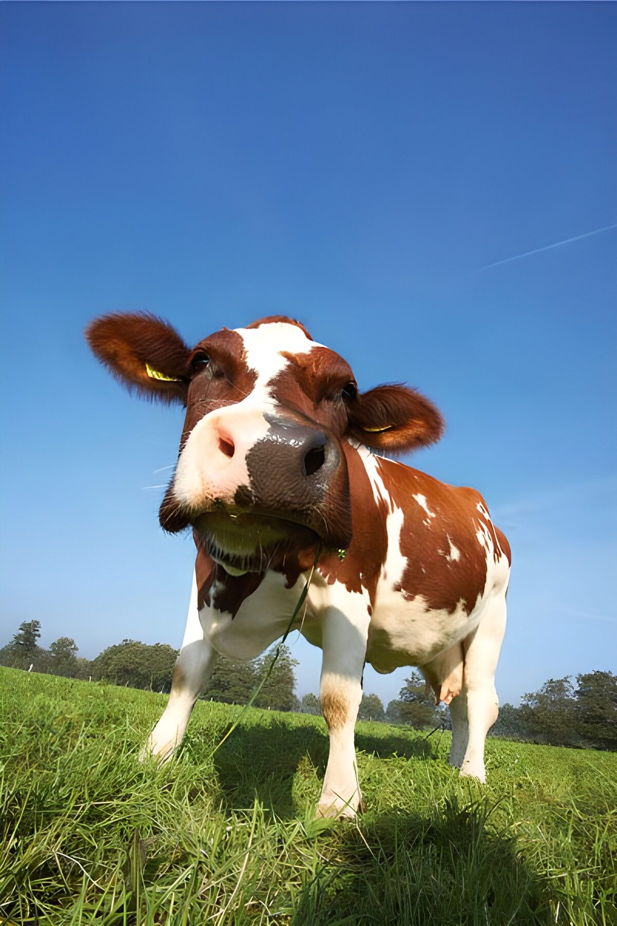 Vaca rojiza y blanca al sol