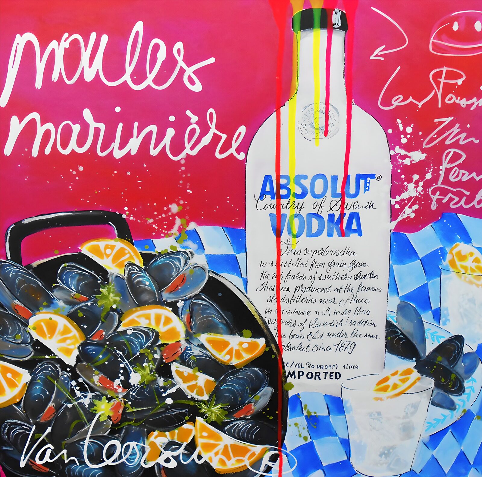 TPES67722: Mejillones con limón y botella de vodka