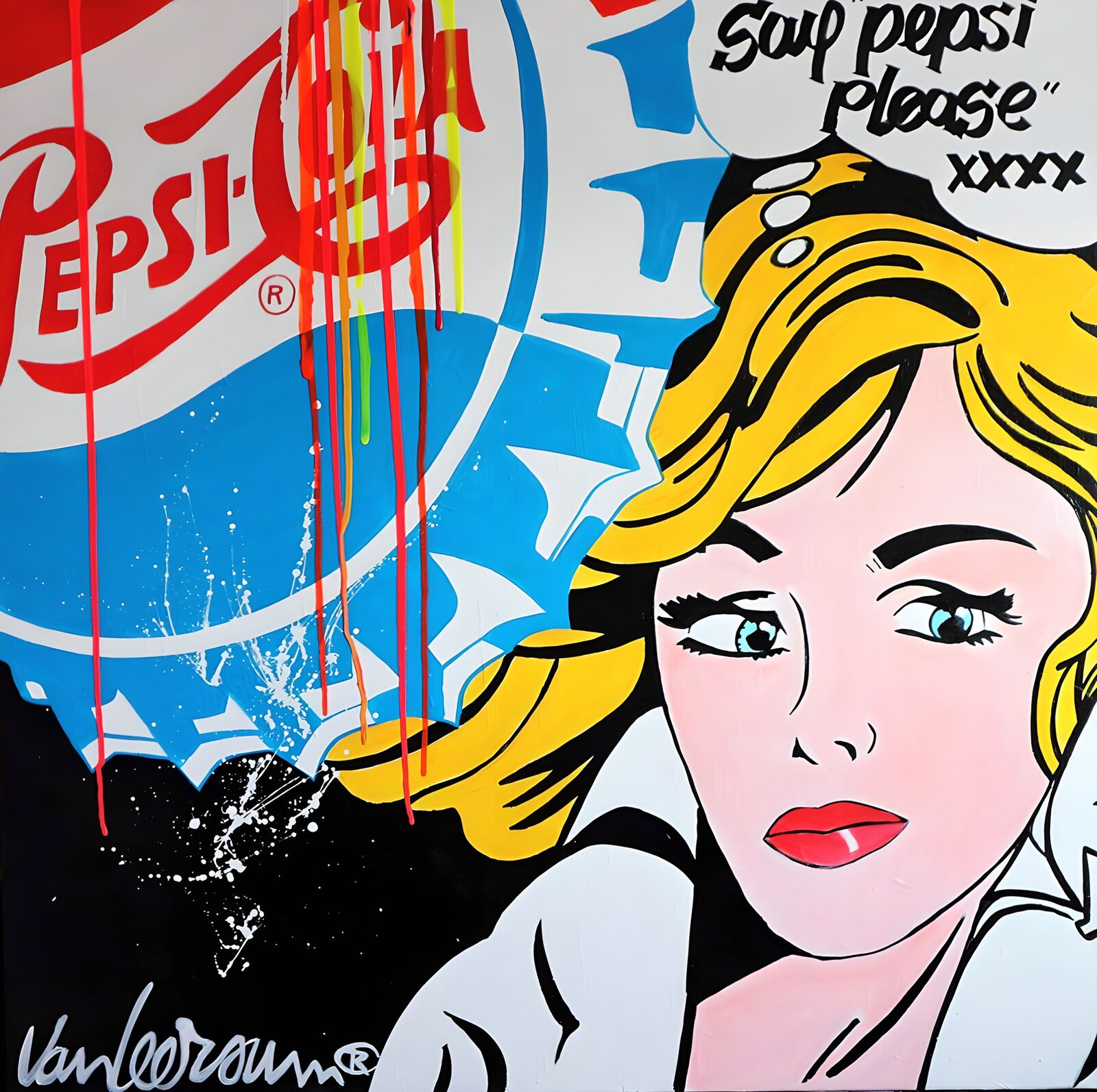 TPES77011: Rubia de cómic entre gotas de color