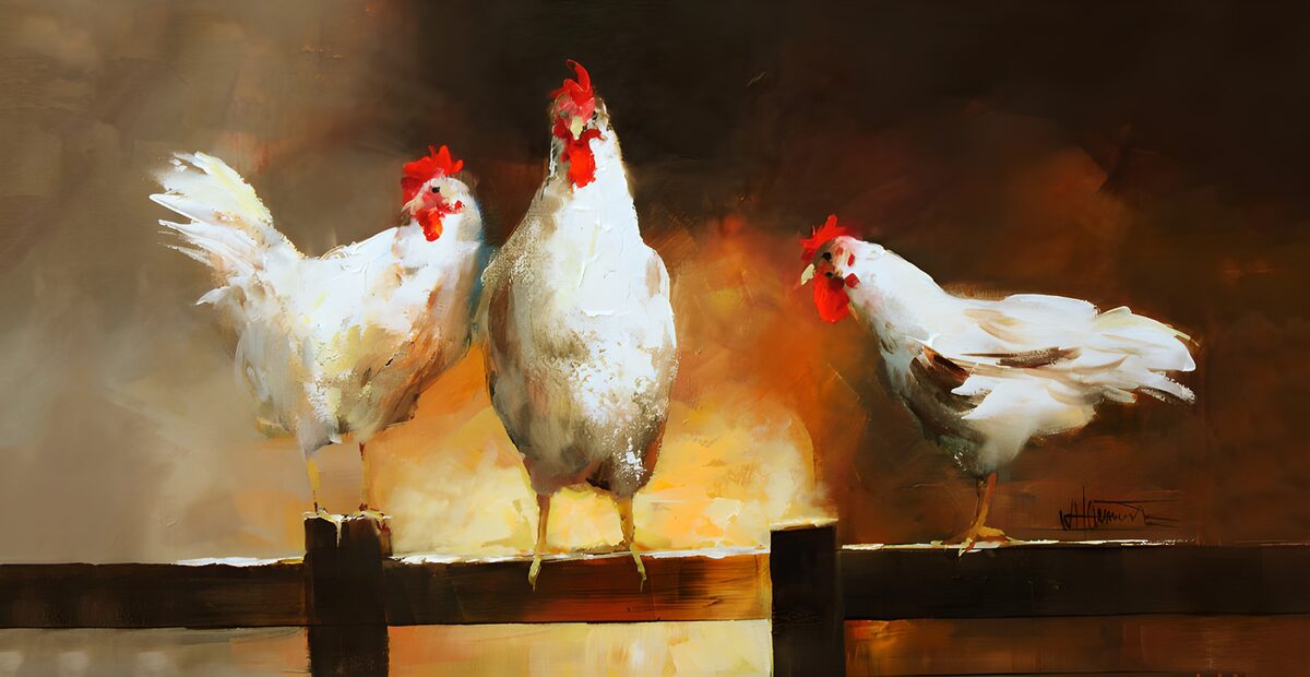 TPES81170: Tres gallinas entre pinceladas de oro