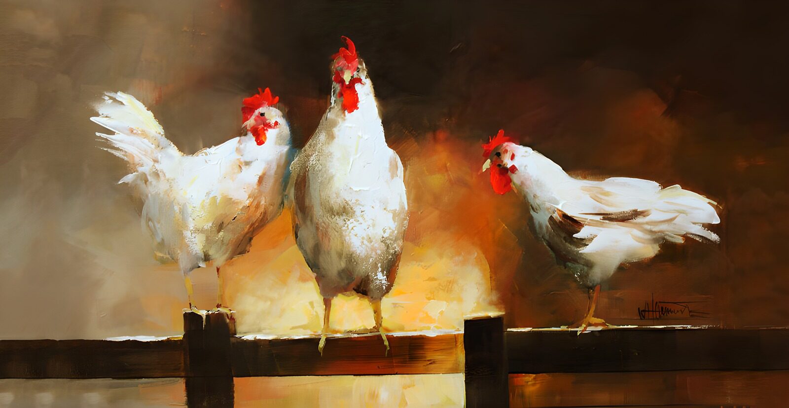 TPES81170: Tres gallinas entre pinceladas de oro