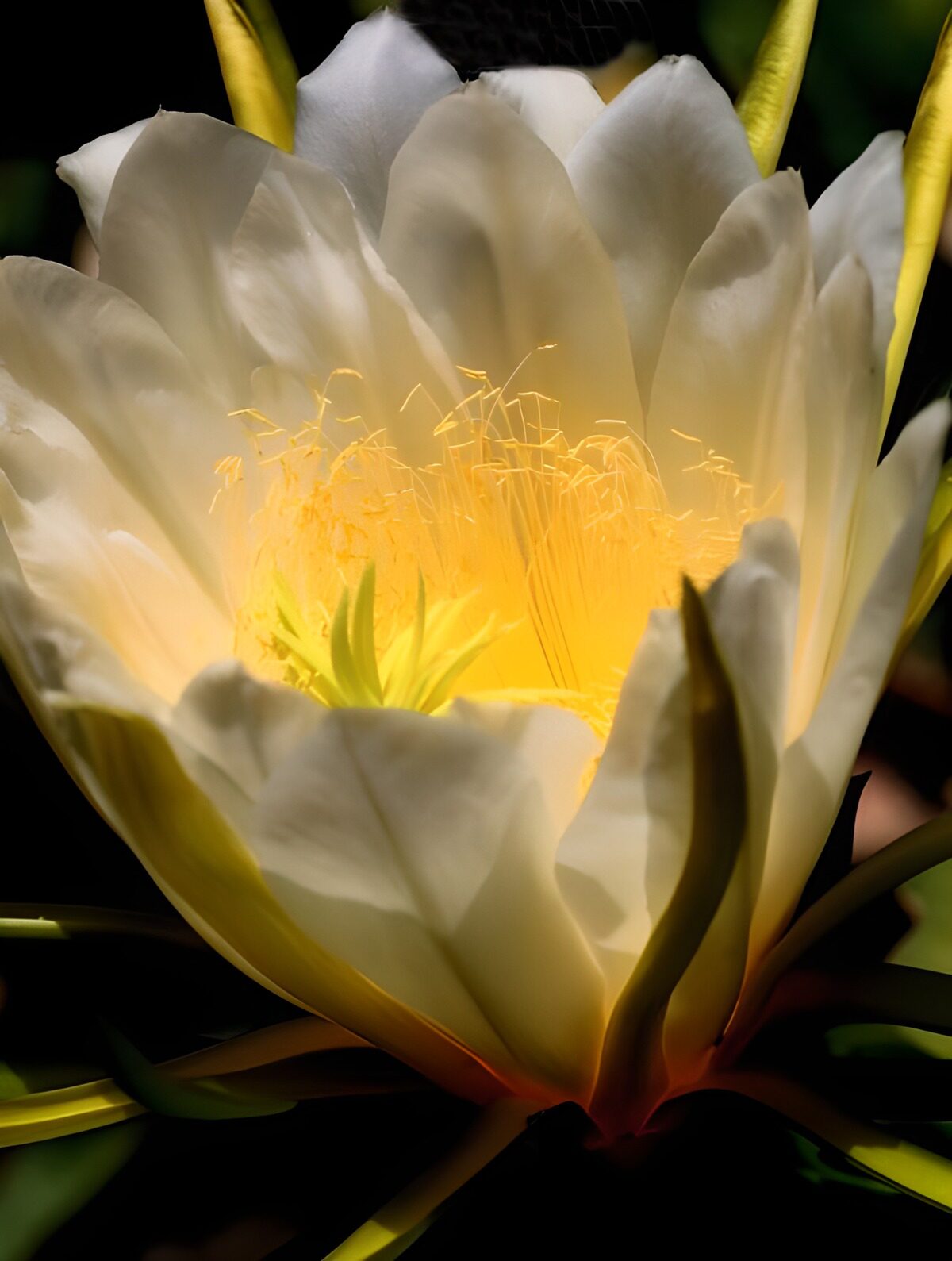 Flor blanca de cactus entre sombras