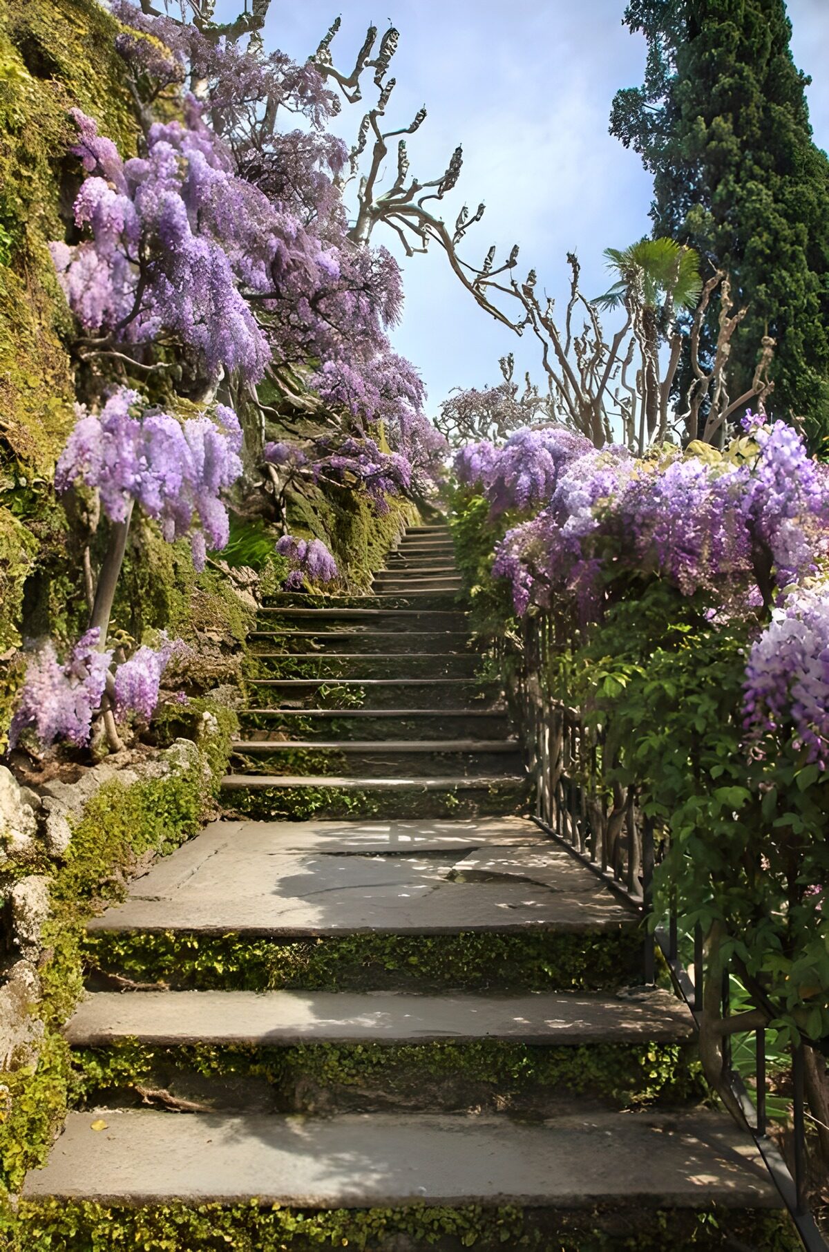 TPES79926: Escalera de piedra entre glicinas en flor