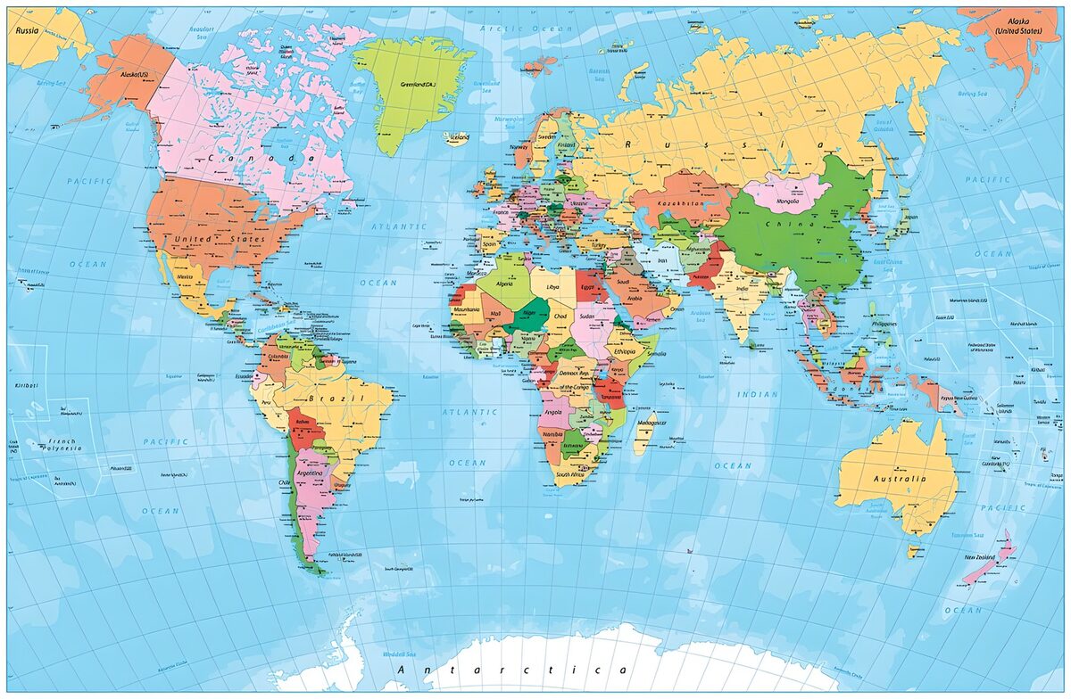 Mapa político del mundo en tonos pastel