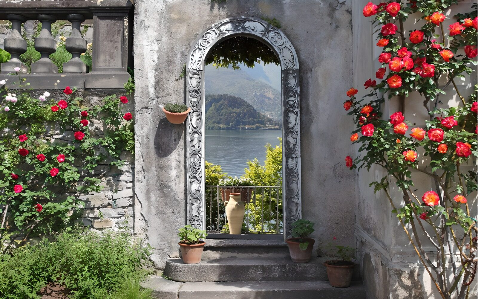 TPES17627: Arco entre rosas con vistas al lago