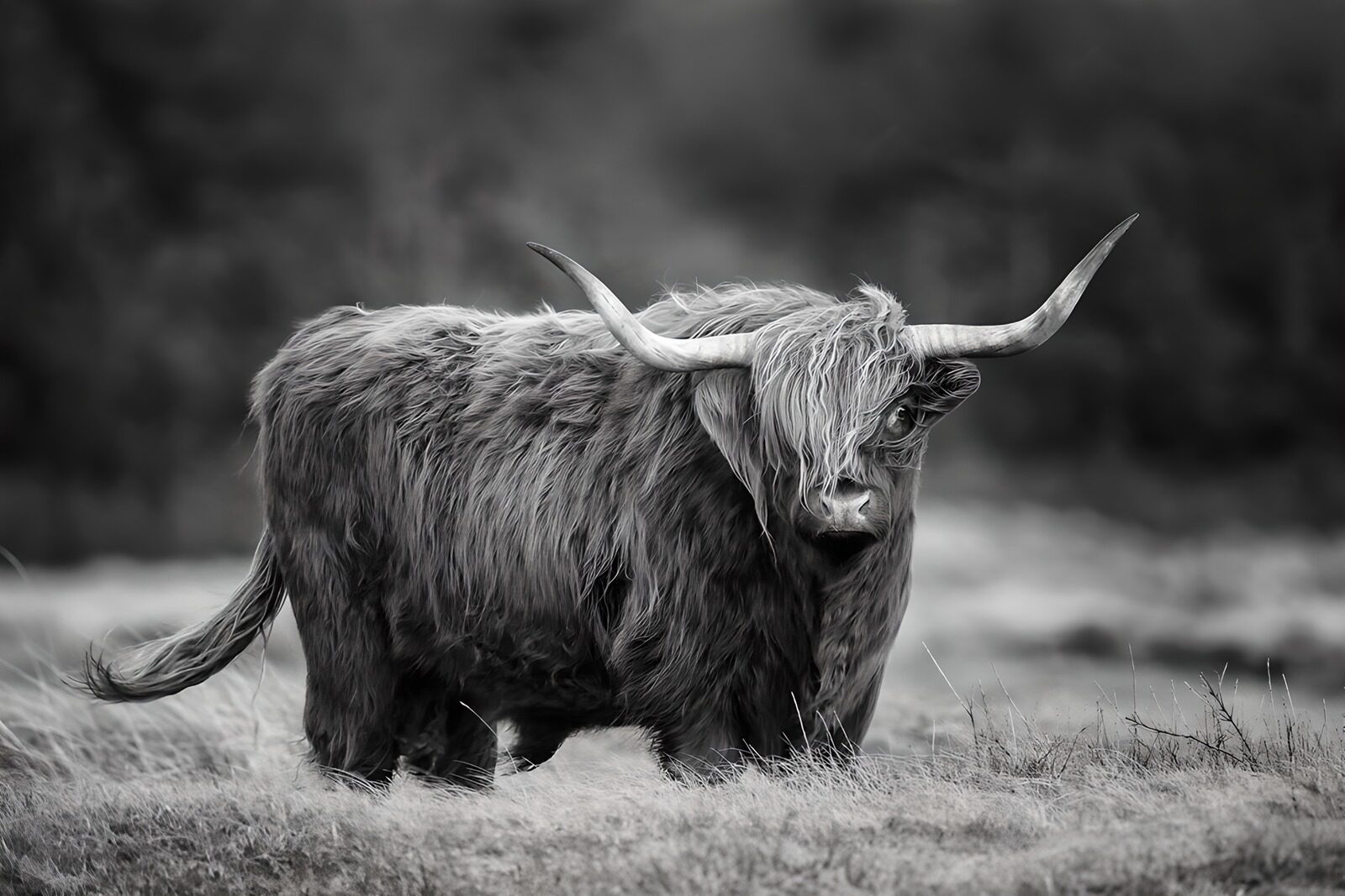 TPES78399: Vaca de las Highlands en blanco y negro