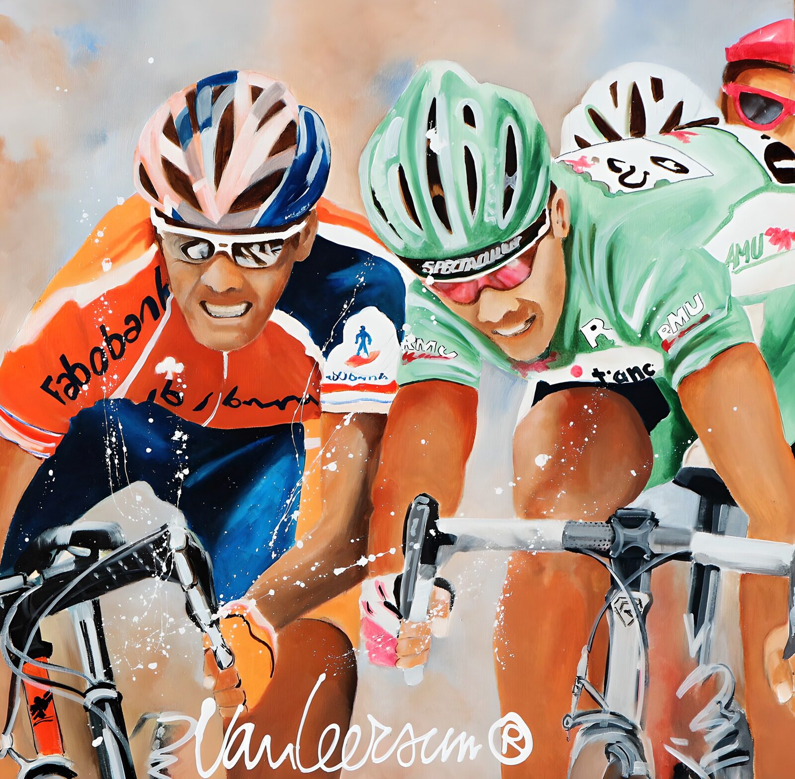 TPES14347: Ciclistas en carrera, codo con codo
