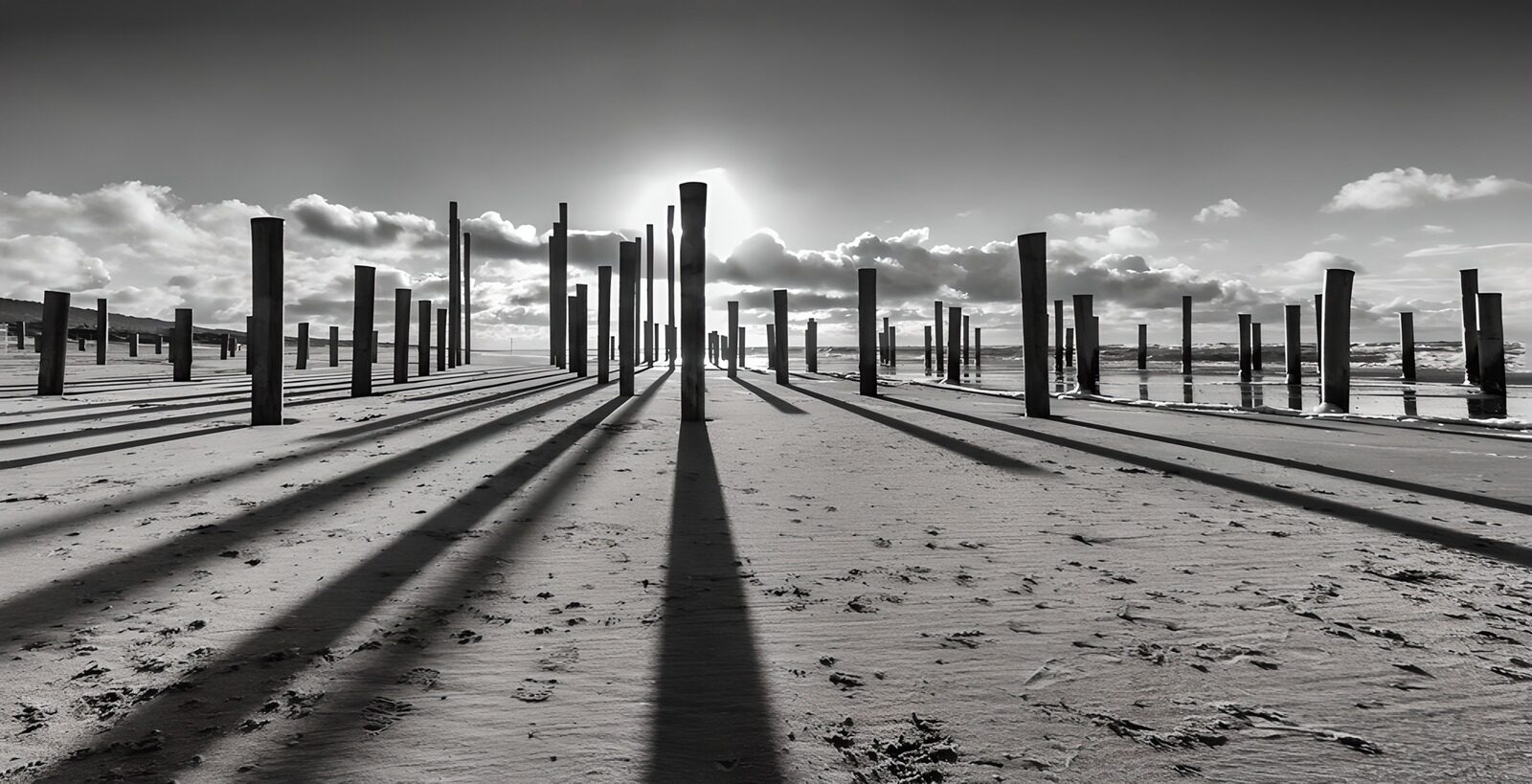 TPES32405: Postes y largas sombras en la playa