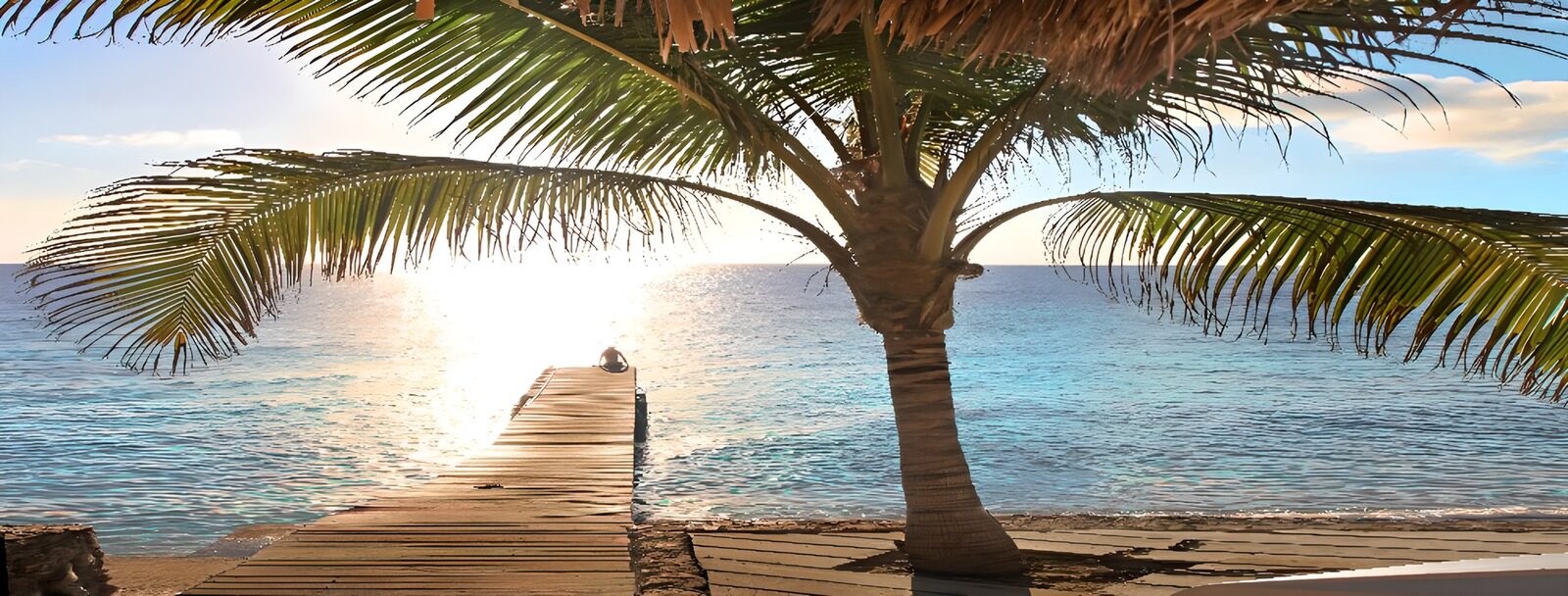 TPES21812: Palmera y muelle sobre un mar en calma