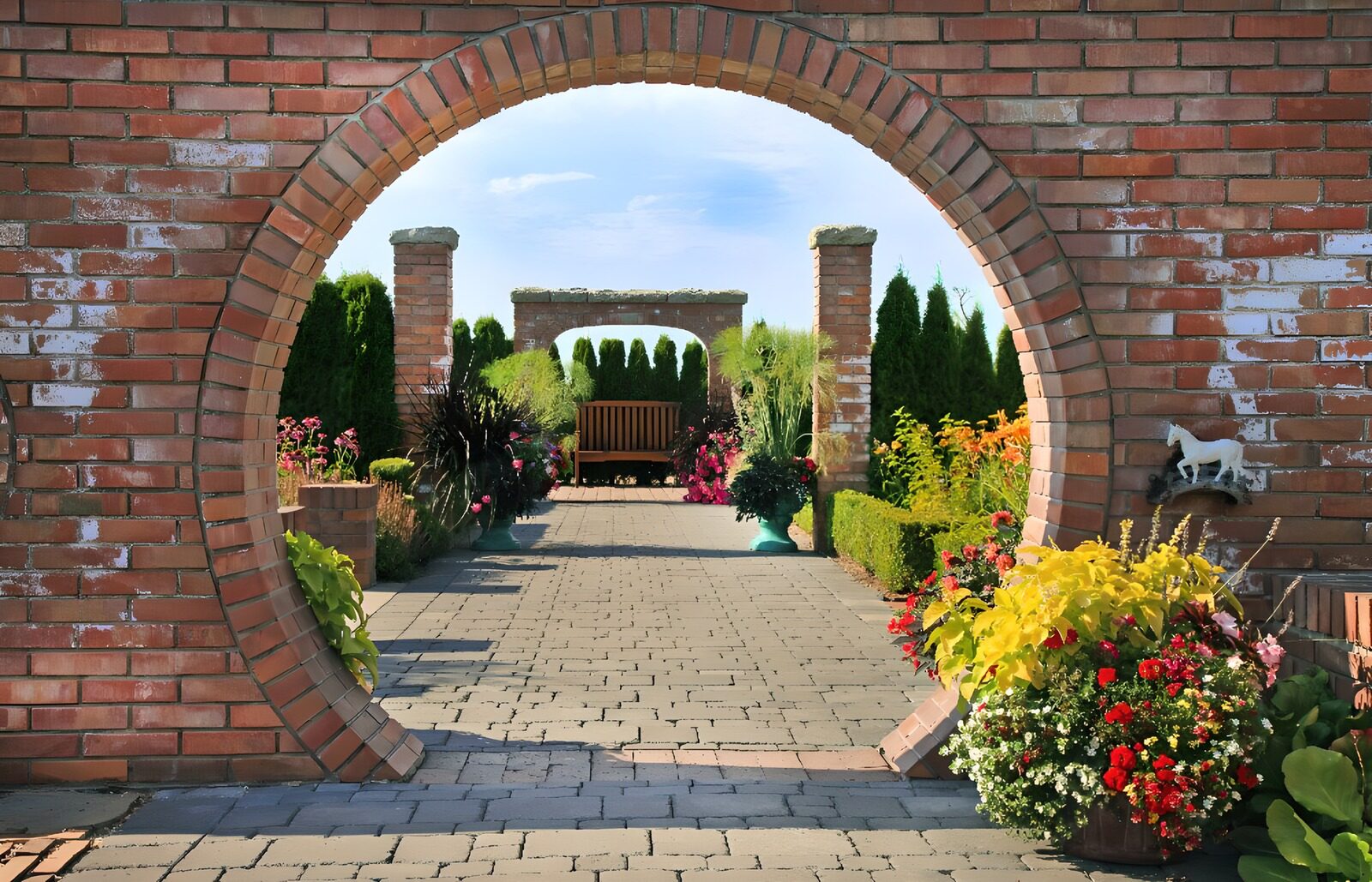 TPES22430: Jardín soleado con arco circular de ladrillo