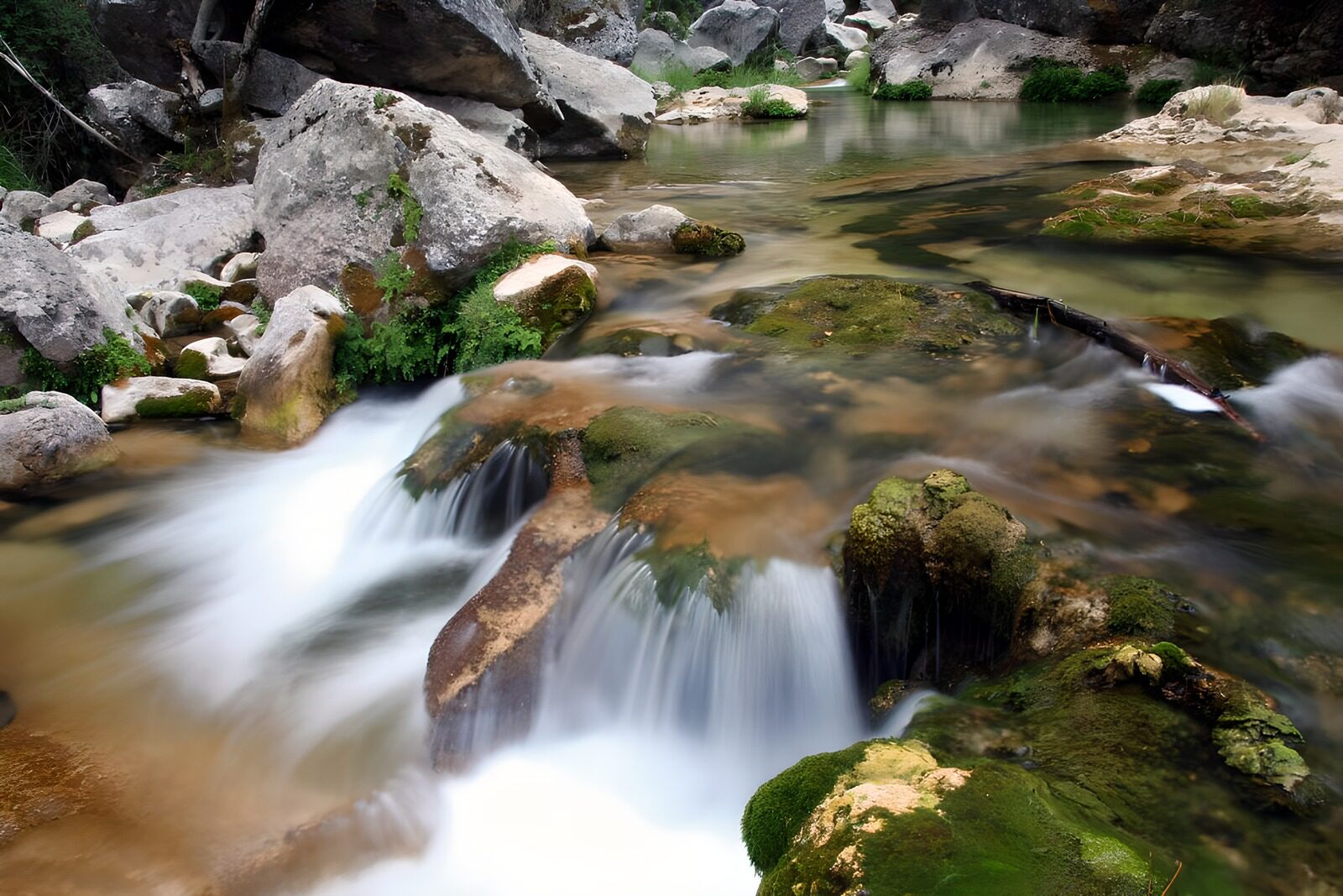 TPES35405: Pequeñas cascadas entre rocas y musgo
