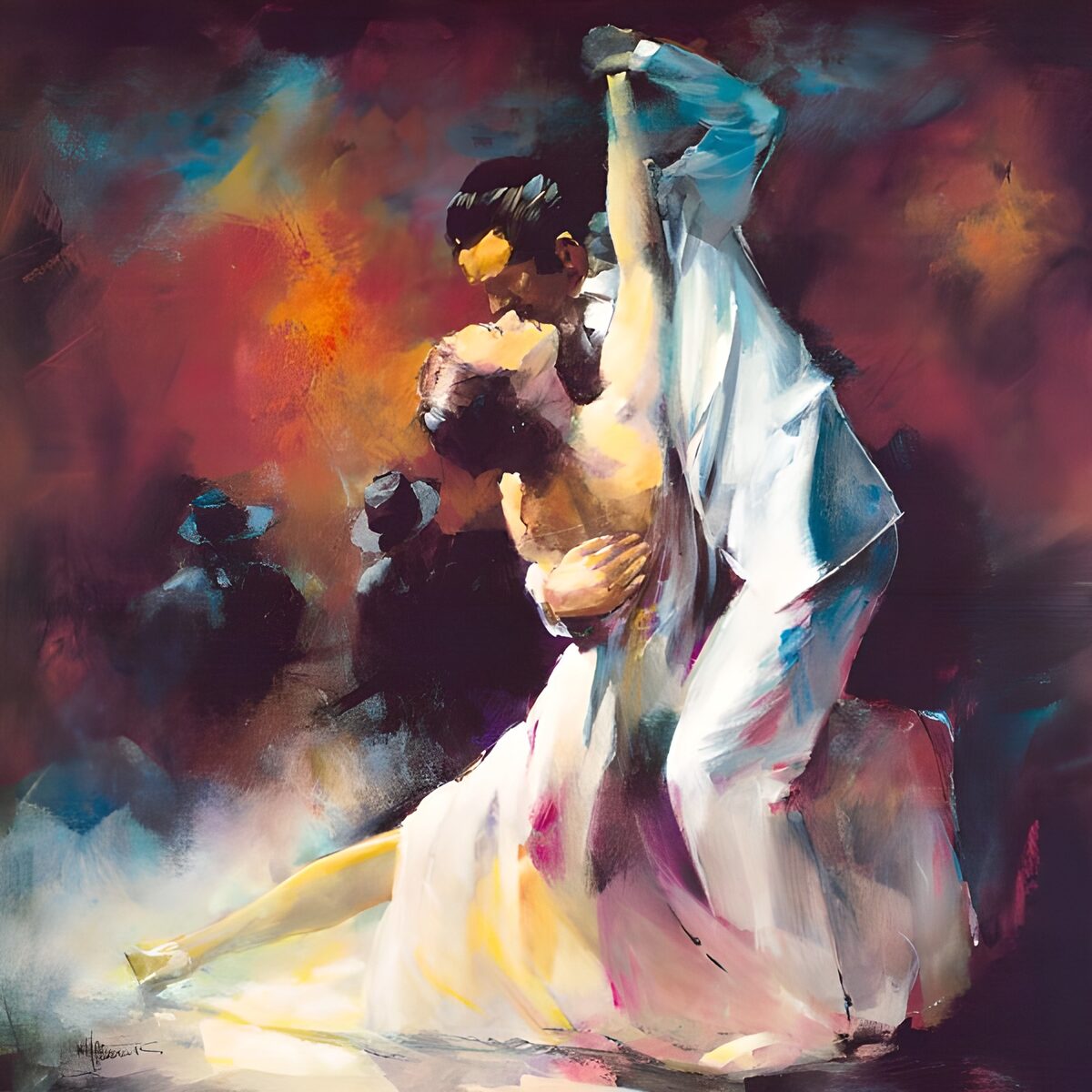 Pareja de baile en blanco y azul