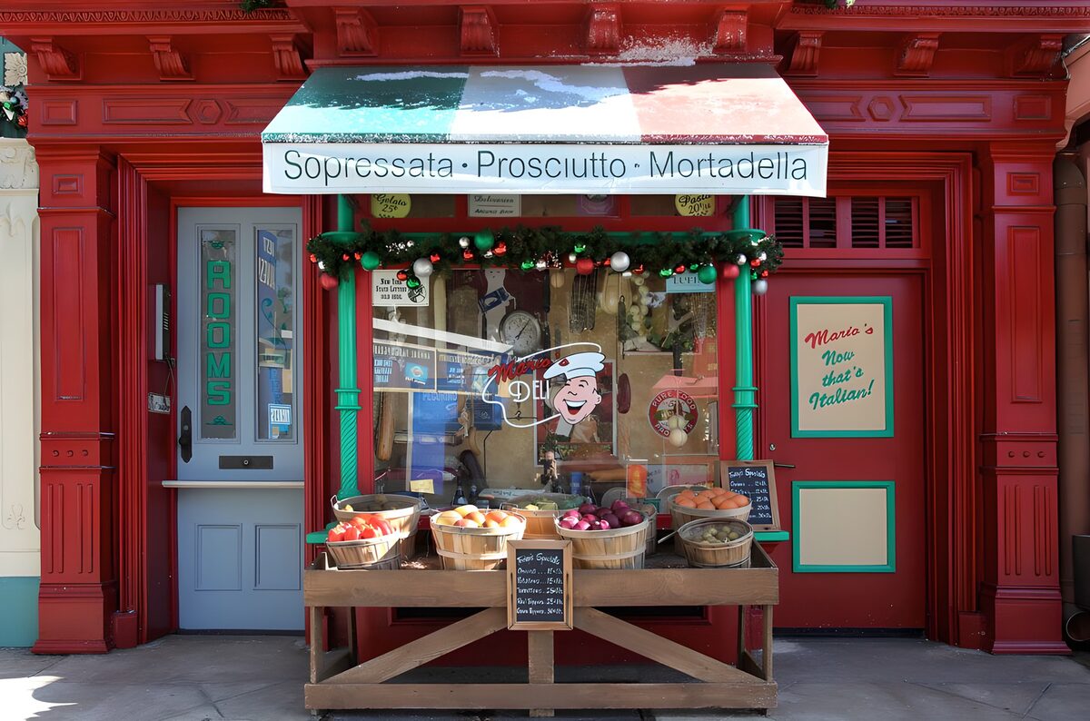 TPES71857: Delicatessen de fachada roja y verde