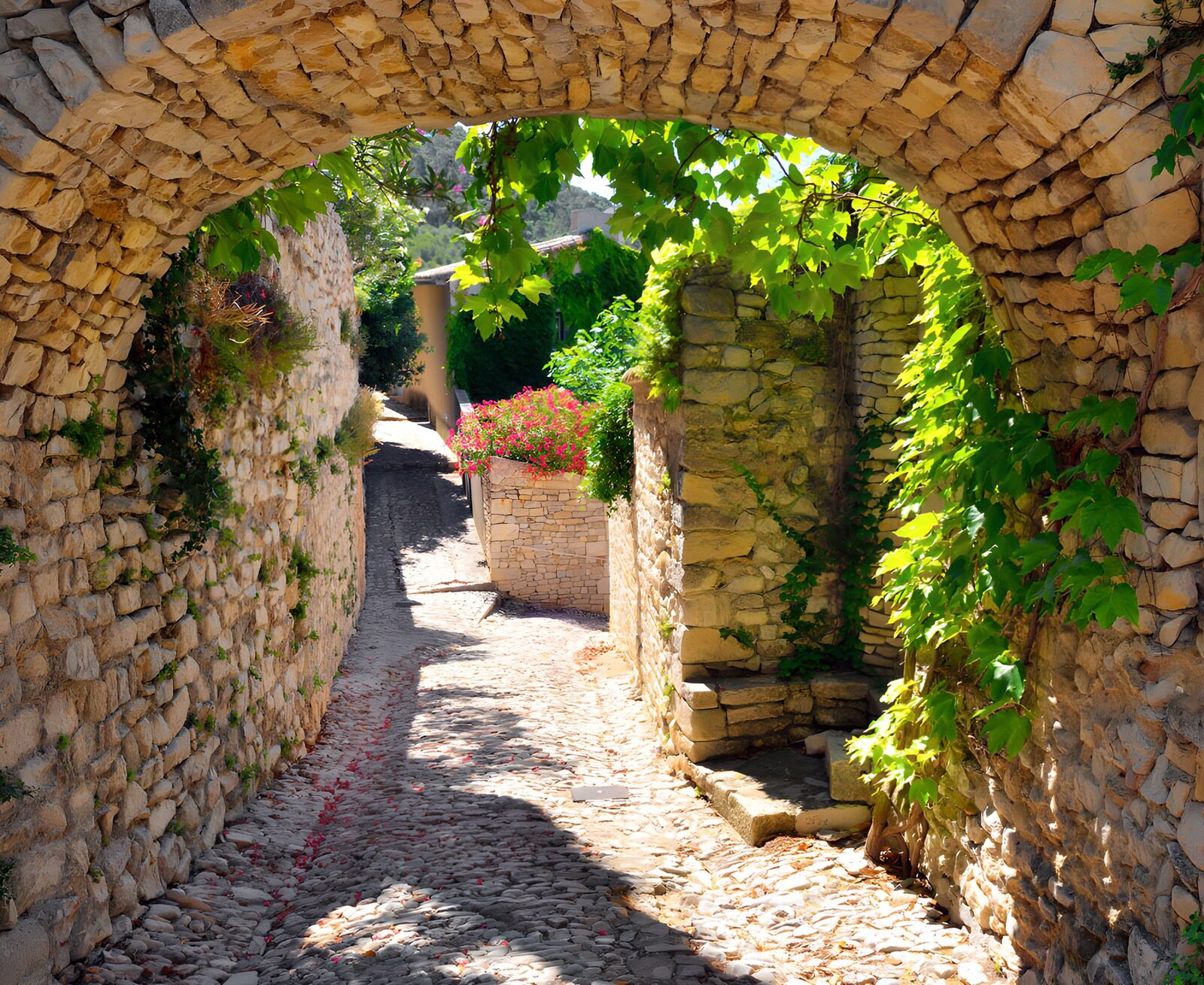 TPES51220: Callejón empedrado bajo un arco de piedra