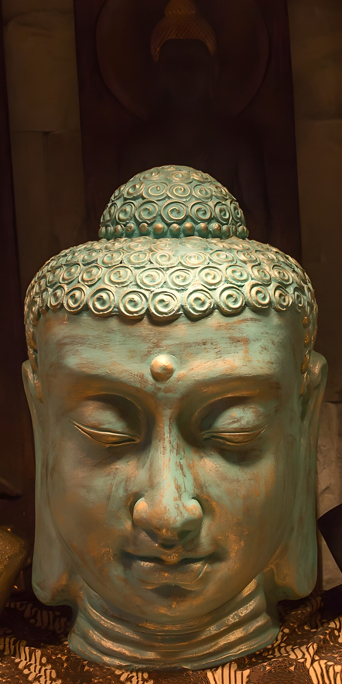 TPES94340: Cabeza de Buda en turquesa y cobre