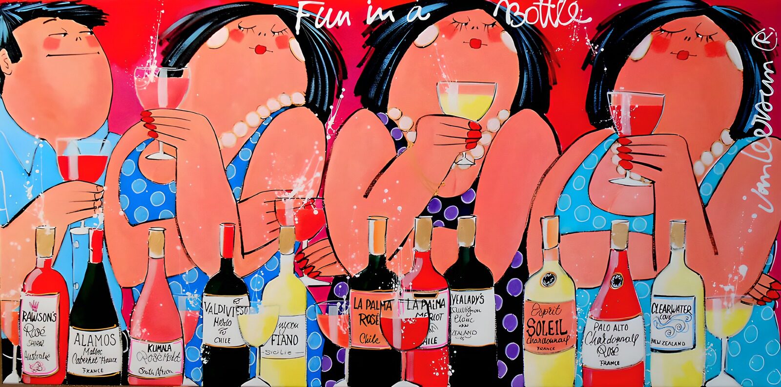 TPES42782: Tres mujeres, un hombre y mucho vino