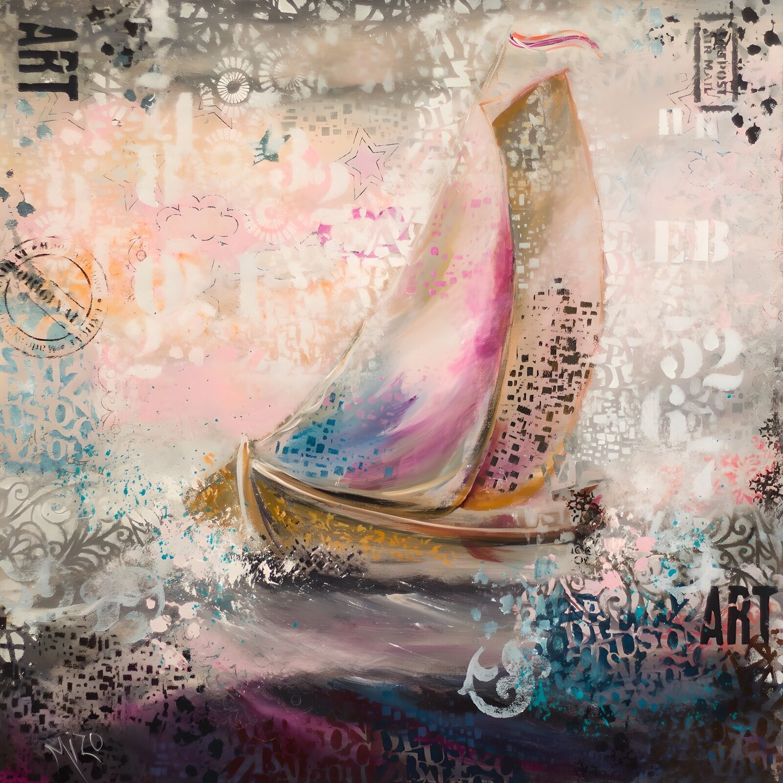 TPES87844: Velero abstracto en tonos pastel