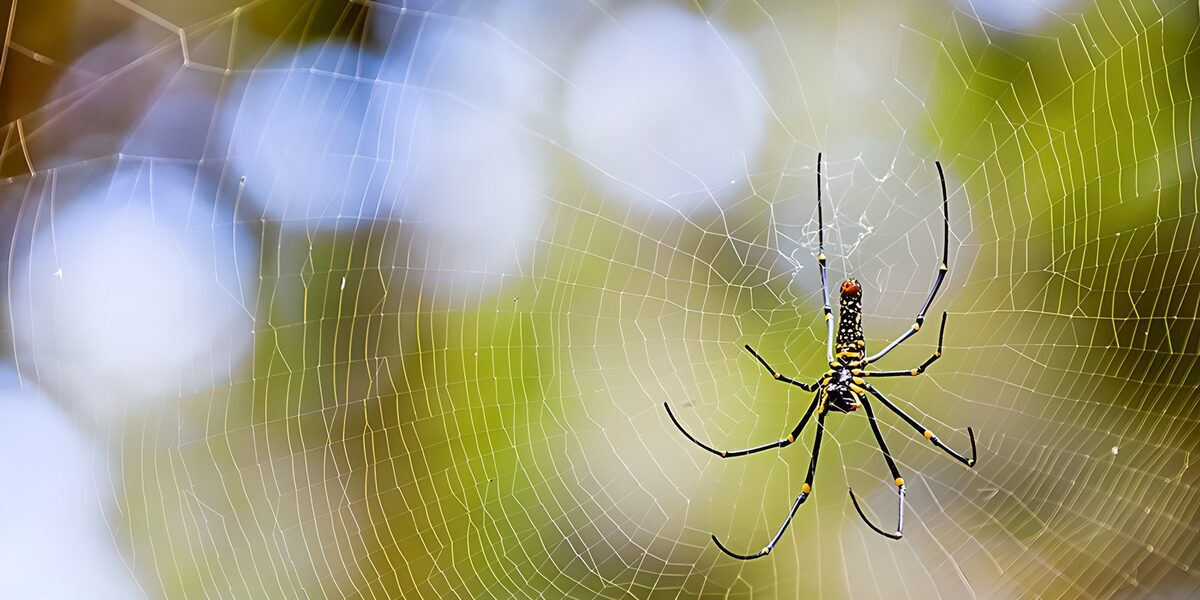 Araña negra y amarilla en su telaraña