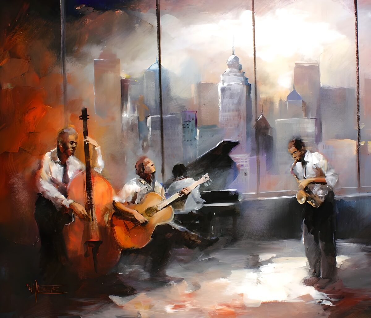 Cuarteto de jazz en tonos cálidos