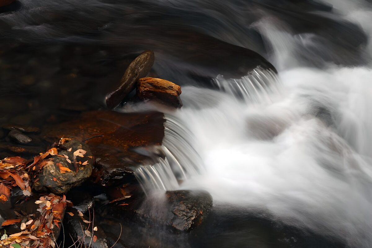 TPES40095: Agua de seda entre rocas de otoño