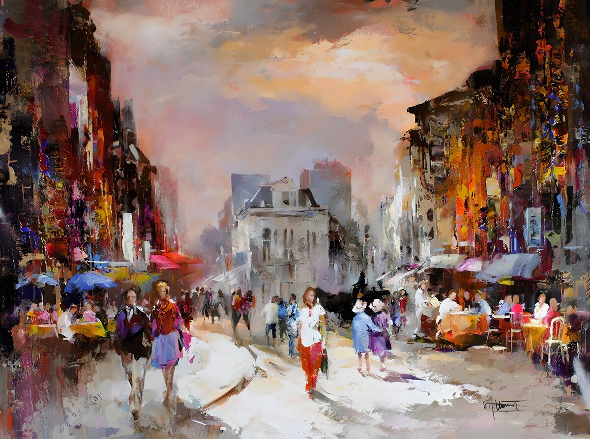 TPES10456: Calle de cafés y fachadas de colores