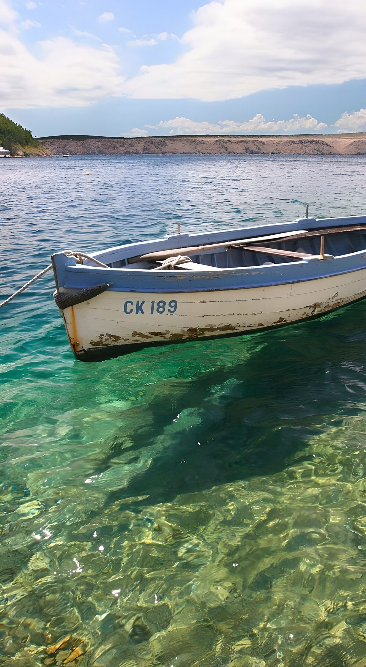 TPES86770: Barca de remos sobre aguas turquesas