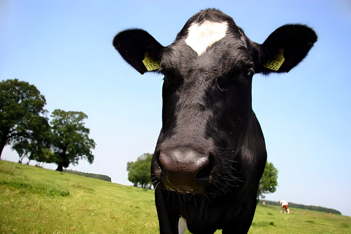 Vaca negra al sol en primer plano