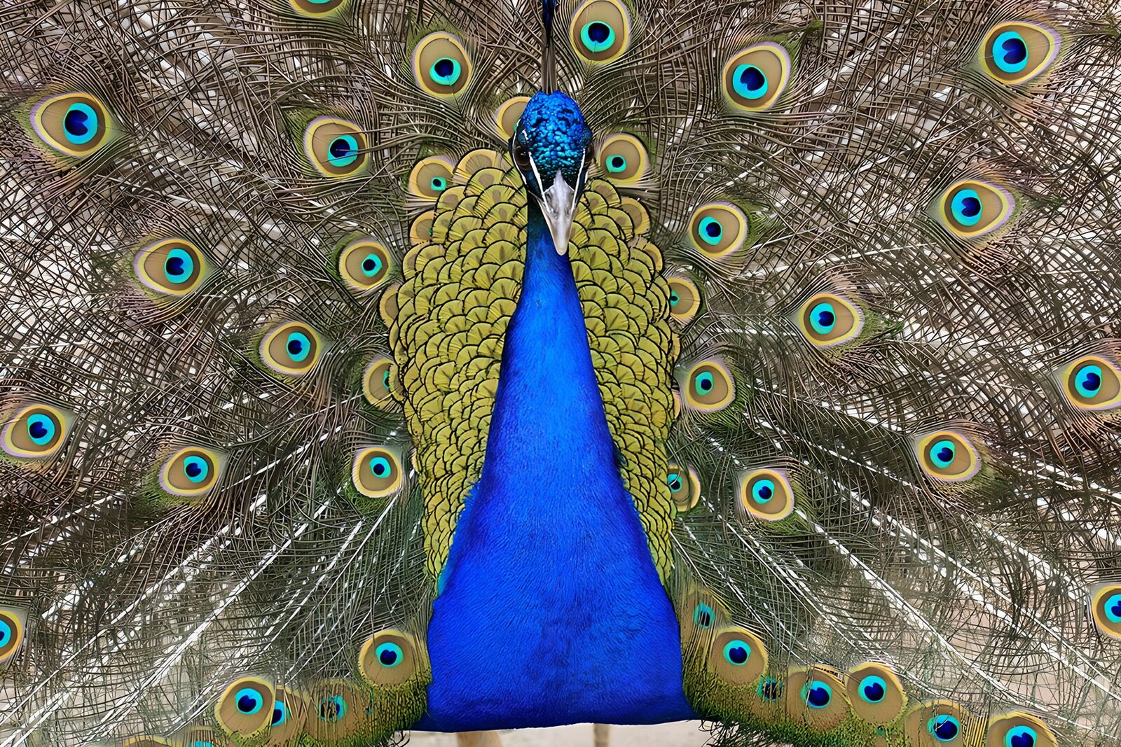 TPES80398: Pavo real azul con la cola en abanico