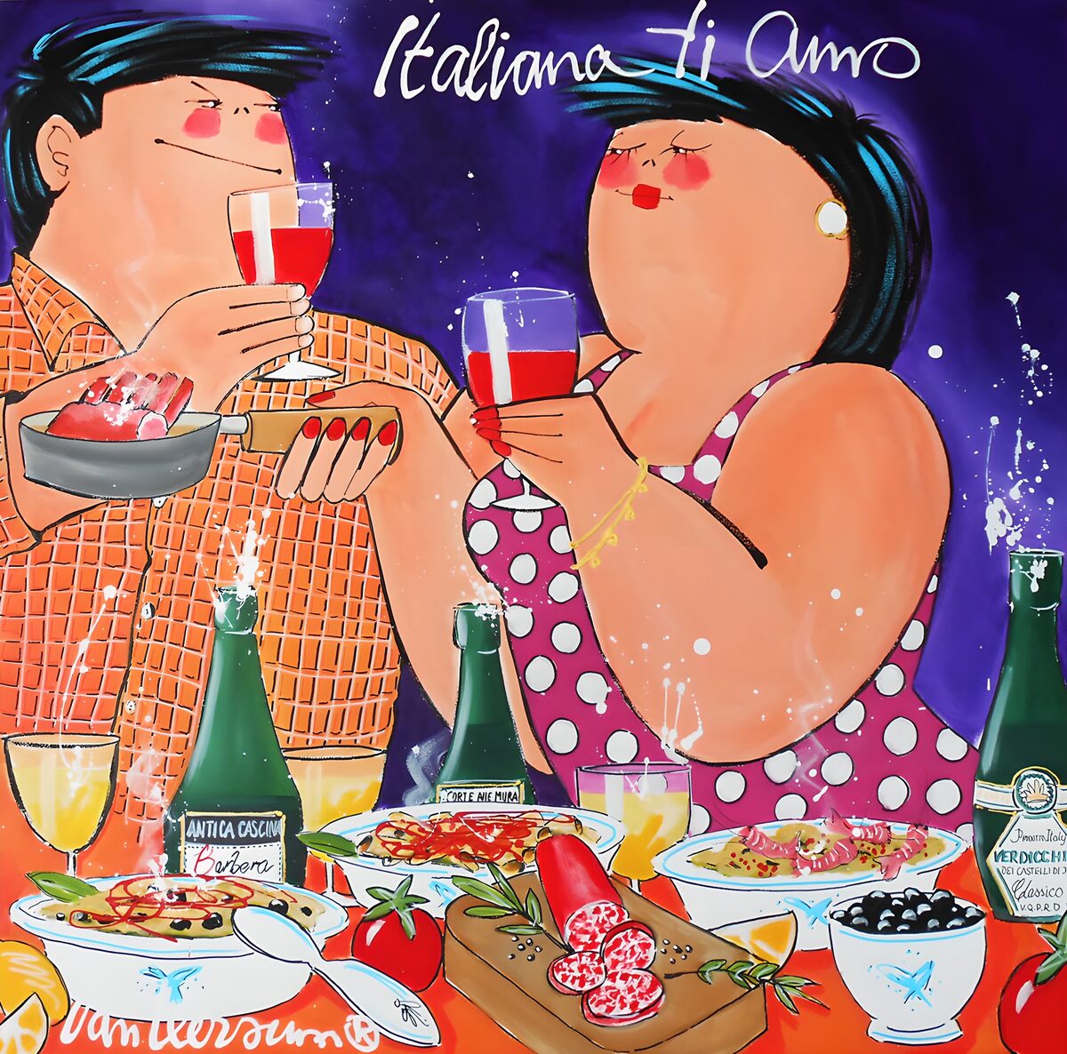 Una pareja entre vino y antipasti