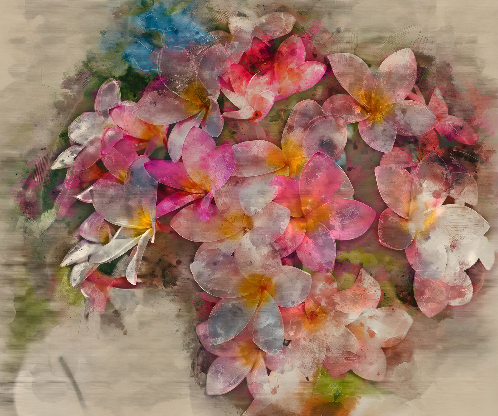TPES36813: Frangipanis rosas y blancos en tonos suaves
