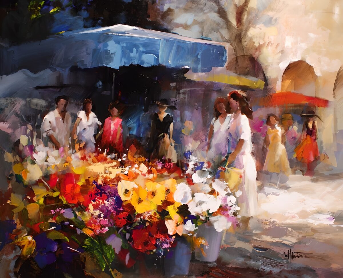 Mercado de flores a pleno sol