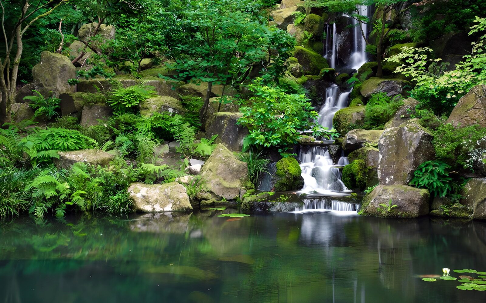 TPES59577: Cascada y estanque entre rocas y verdor