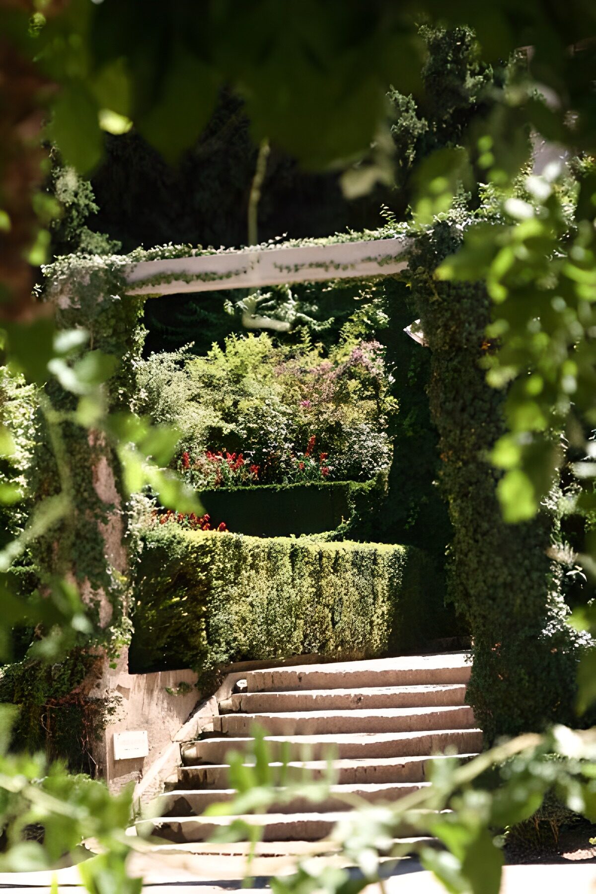 Escalera de piedra entre sol y sombra