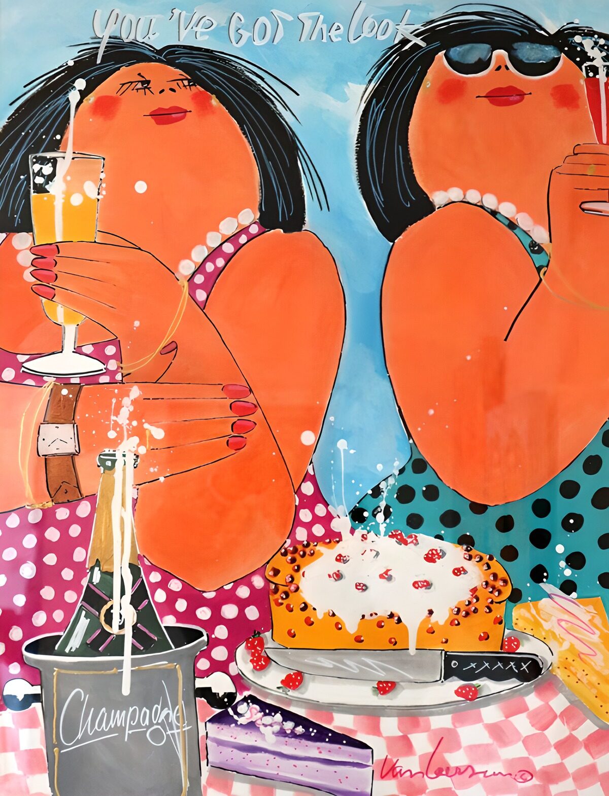 Dos mujeres entre champán y tarta