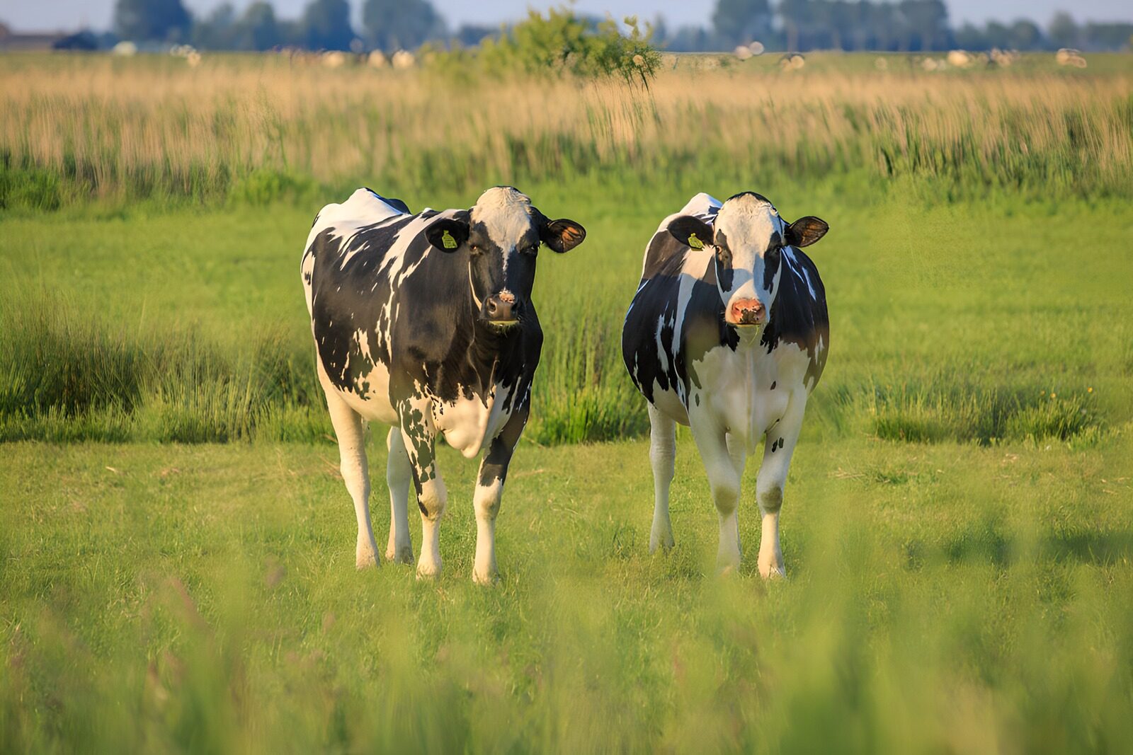 TPES18005: Dos vacas blancas y negras al sol