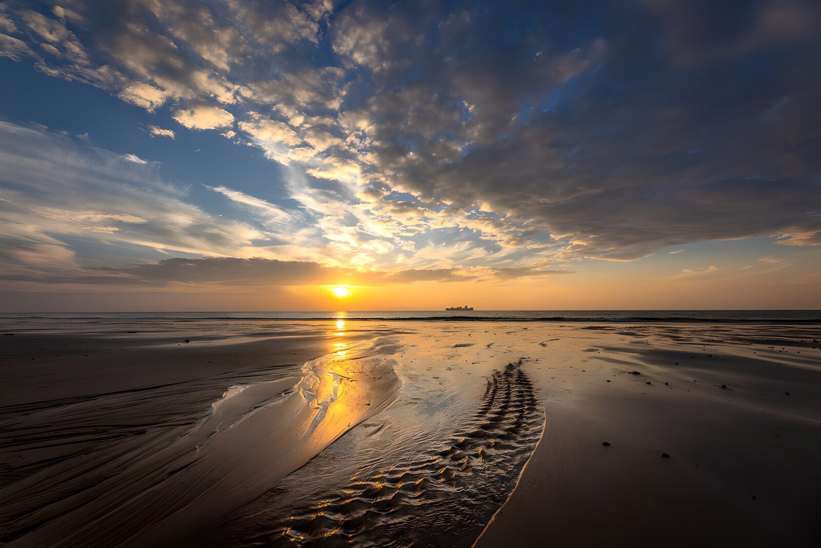 TPES43367: Playa al atardecer con canal de marea