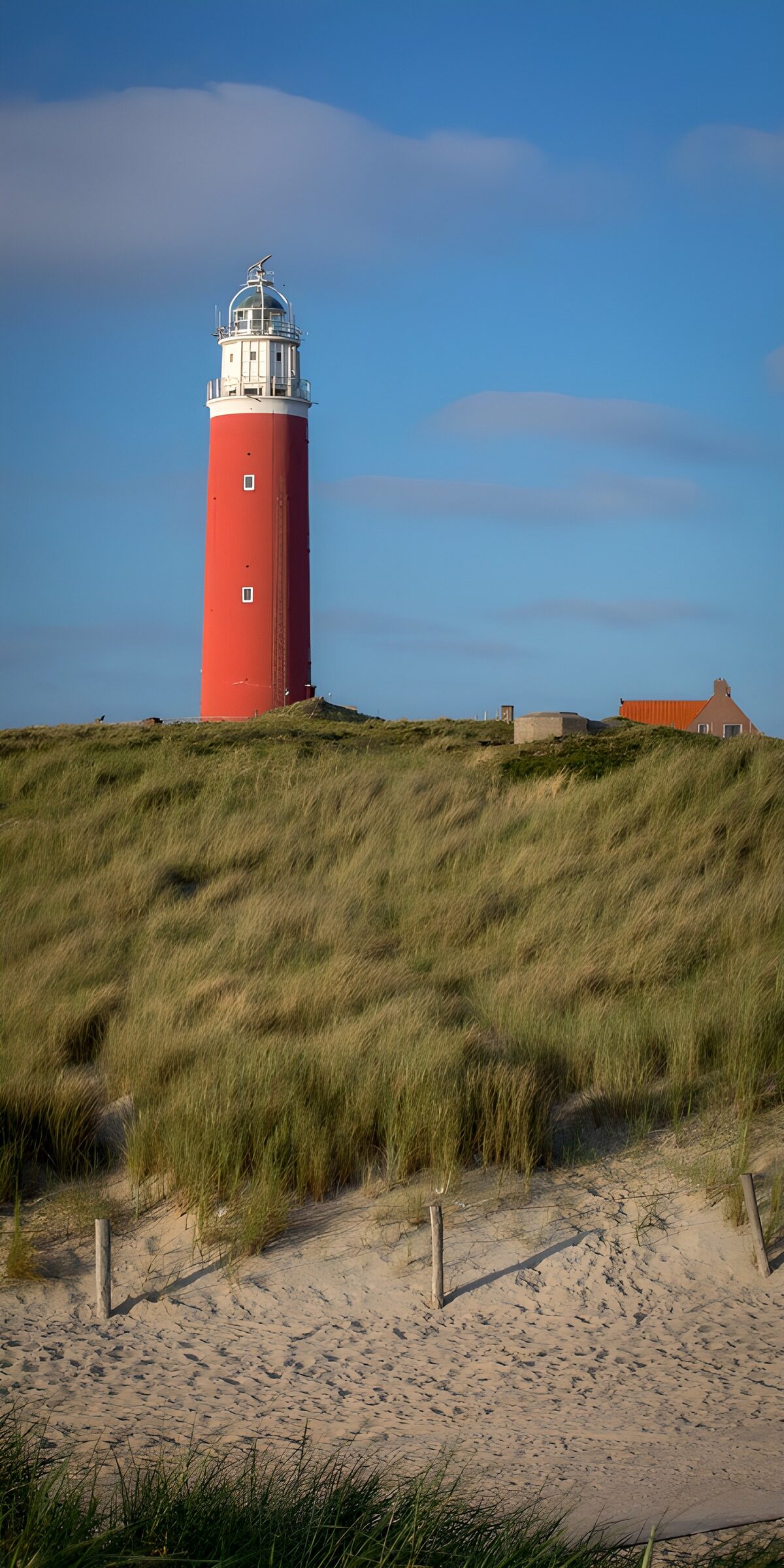 TPES92840: Faro rojo entre dunas y hierba