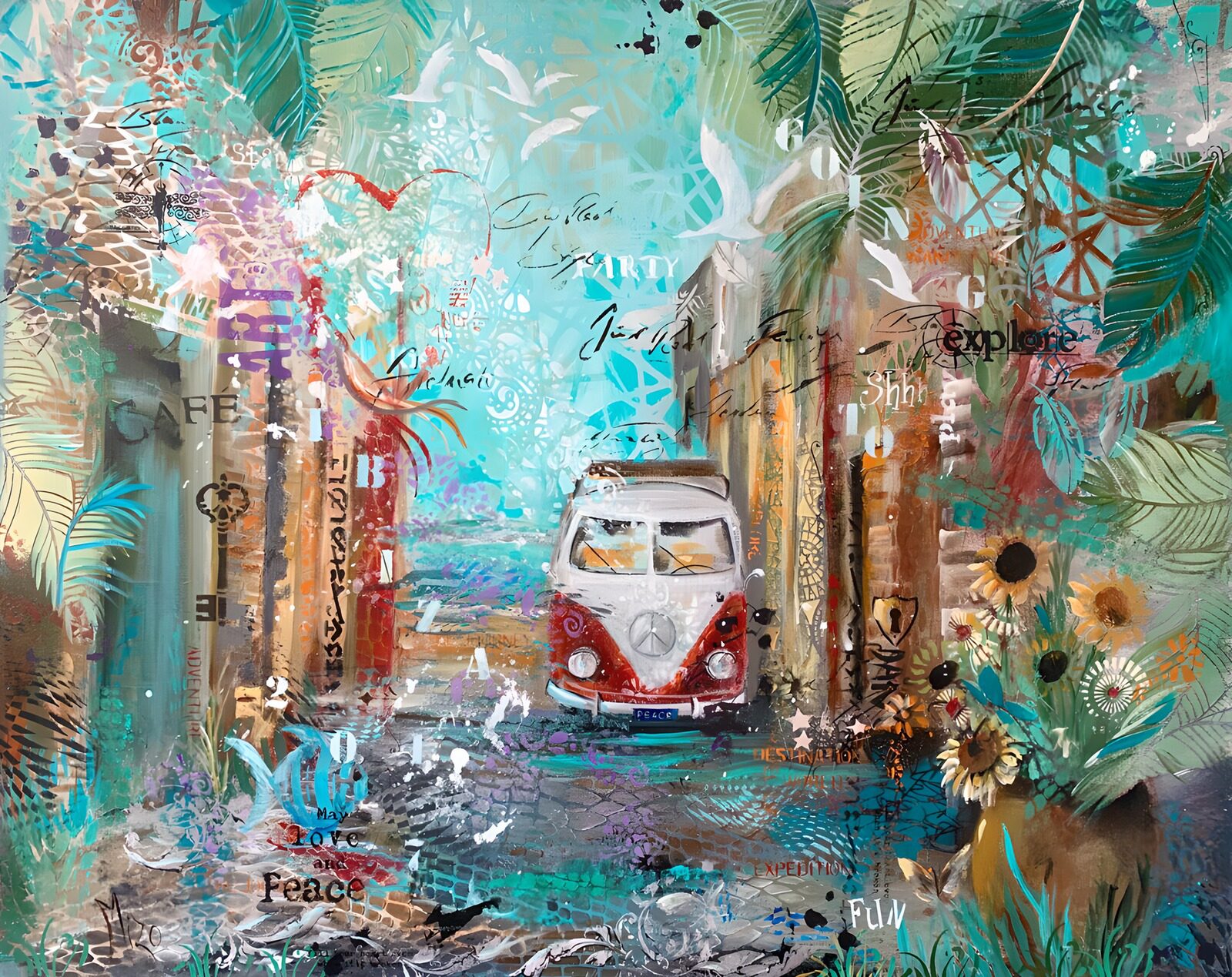 TPES39916: Camper roja y blanca en un callejón