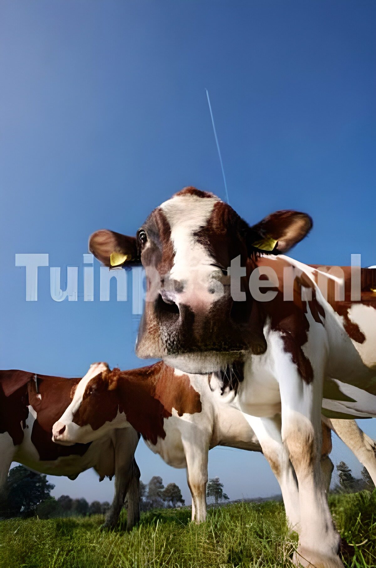 Vacas curiosas bajo un cielo azul