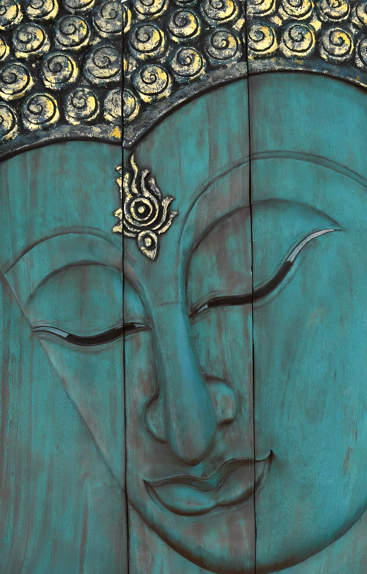 TPES46949: Rostro de Buda en madera turquesa