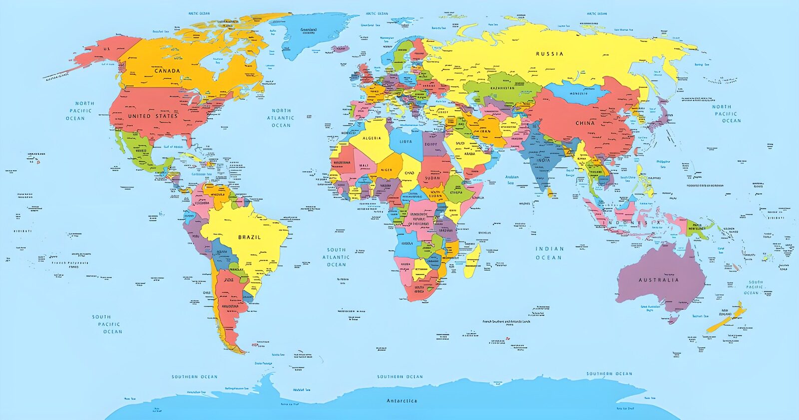 TPES20365: Mapa político del mundo a todo color