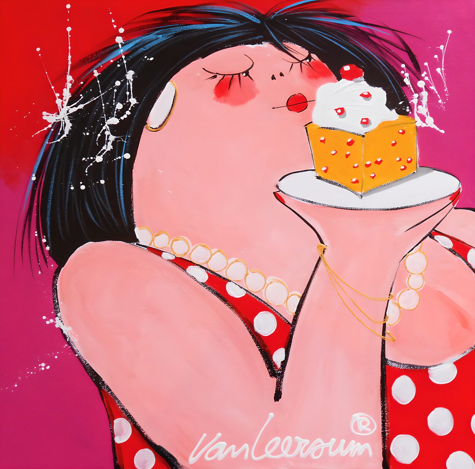 TPES80793: Mujer de rojo con tarta y nata
