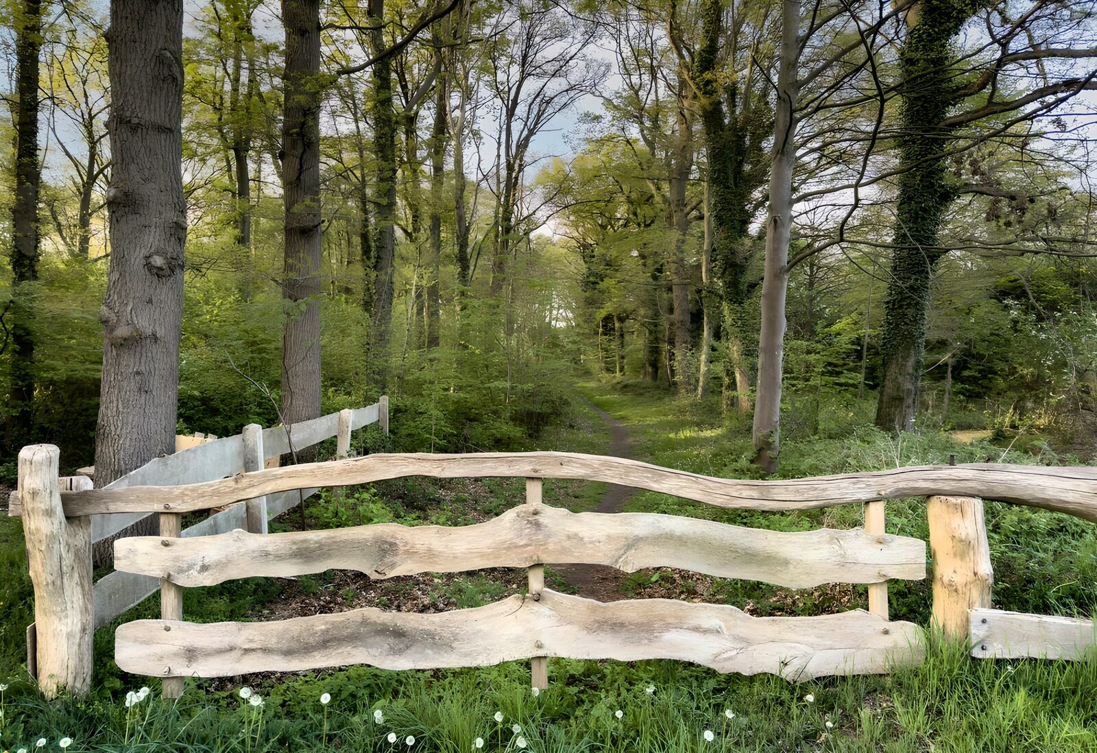 TPES52718: Cancela de madera en un bosque primaveral