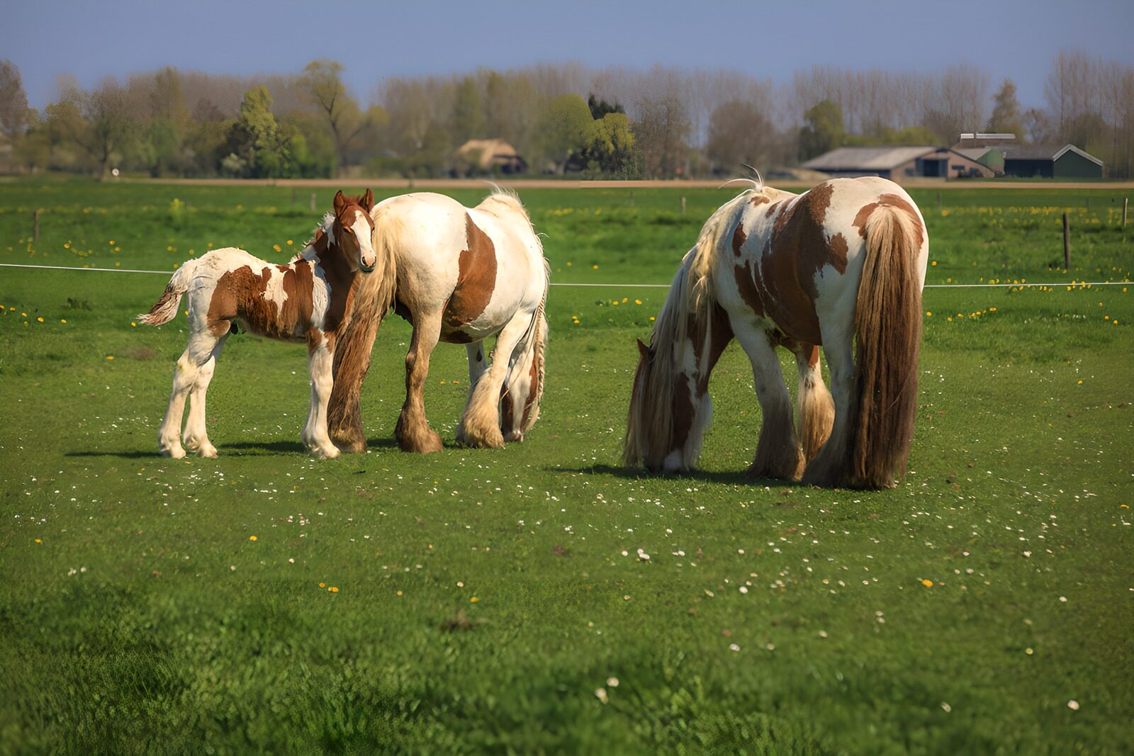 TPES14153: Caballos y potro en un prado soleado