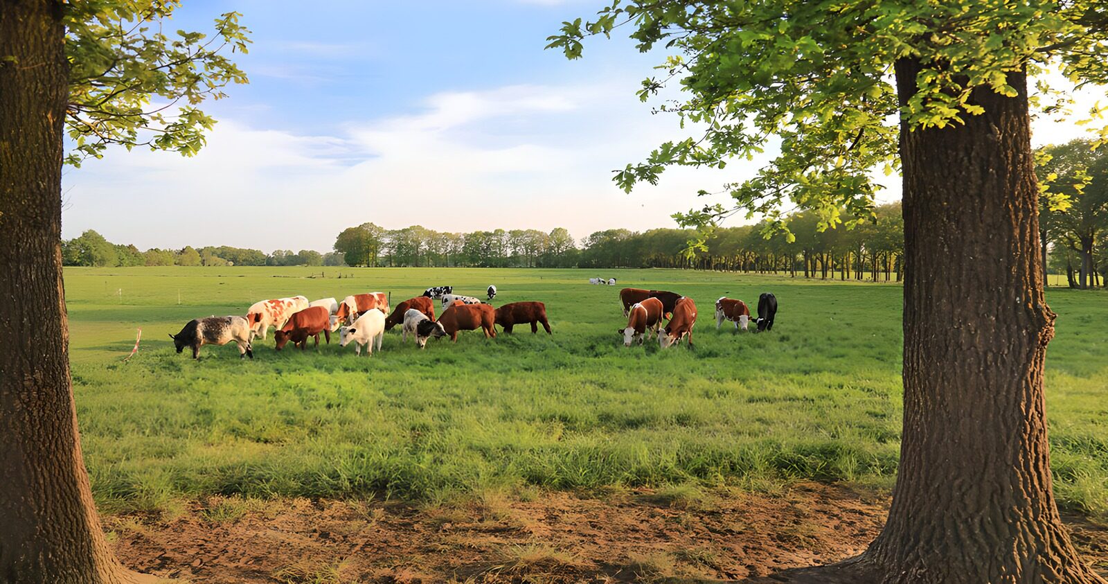 TPES77453: Vacas pastando entre dos grandes árboles
