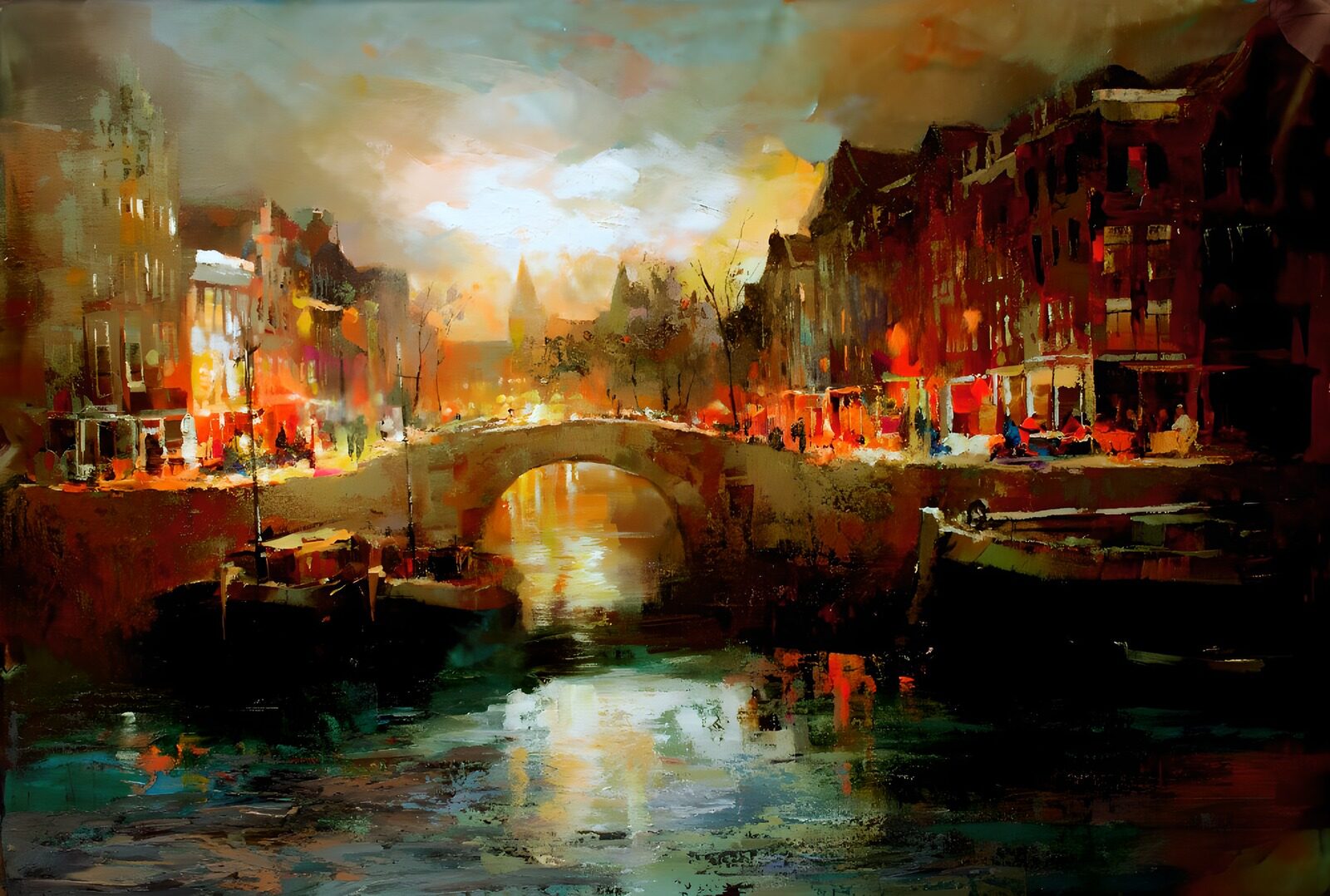 TPES92082: Canal con puente al atardecer